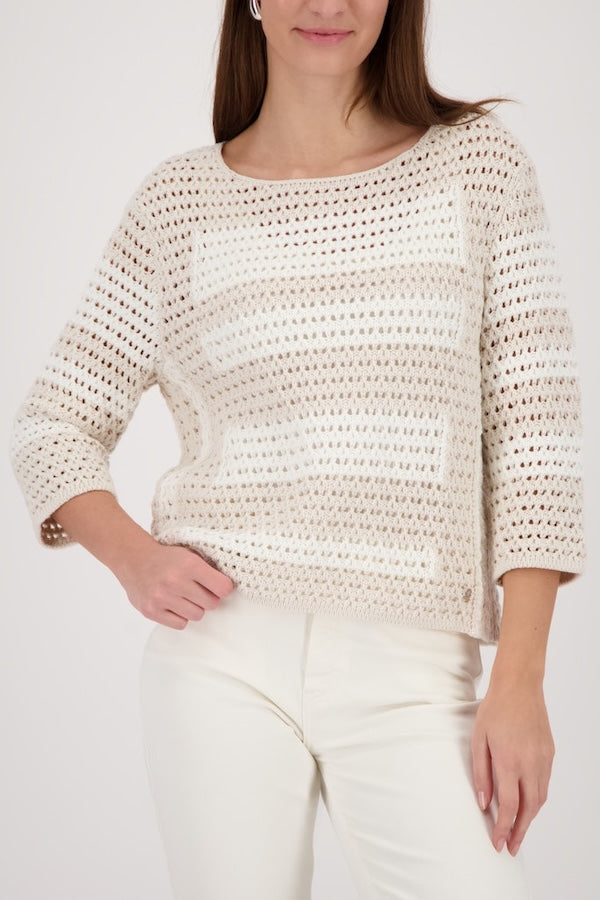Long-sleeve striped openwork sweater