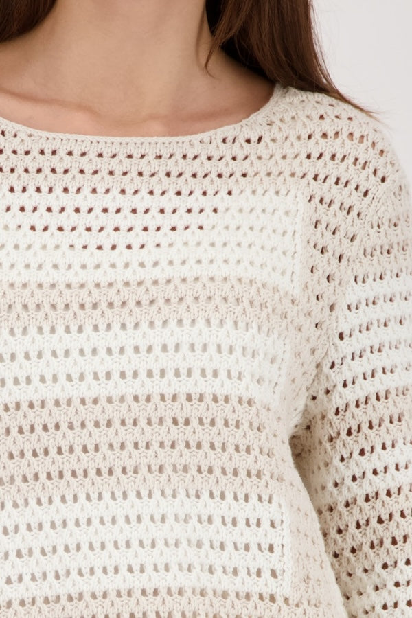 Long-sleeve striped openwork sweater