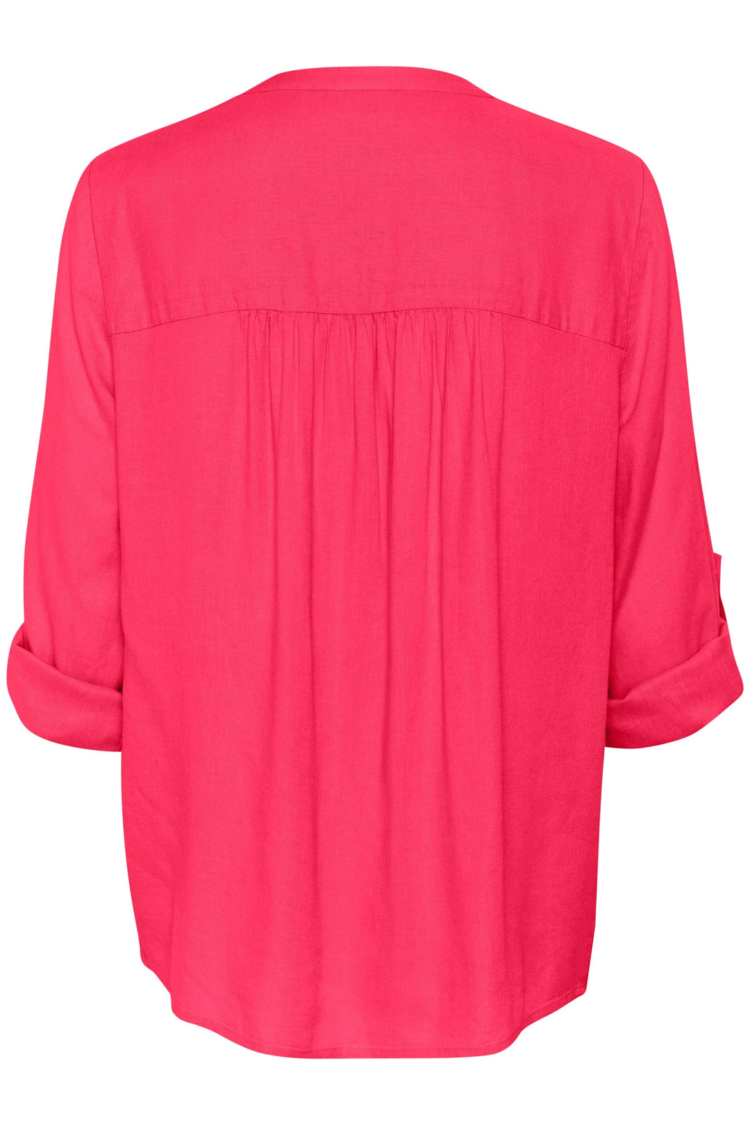 Blouse Milia fluide rose à col tunisien, manches retroussables et coupe décontractée, idéale pour un look lumineux.