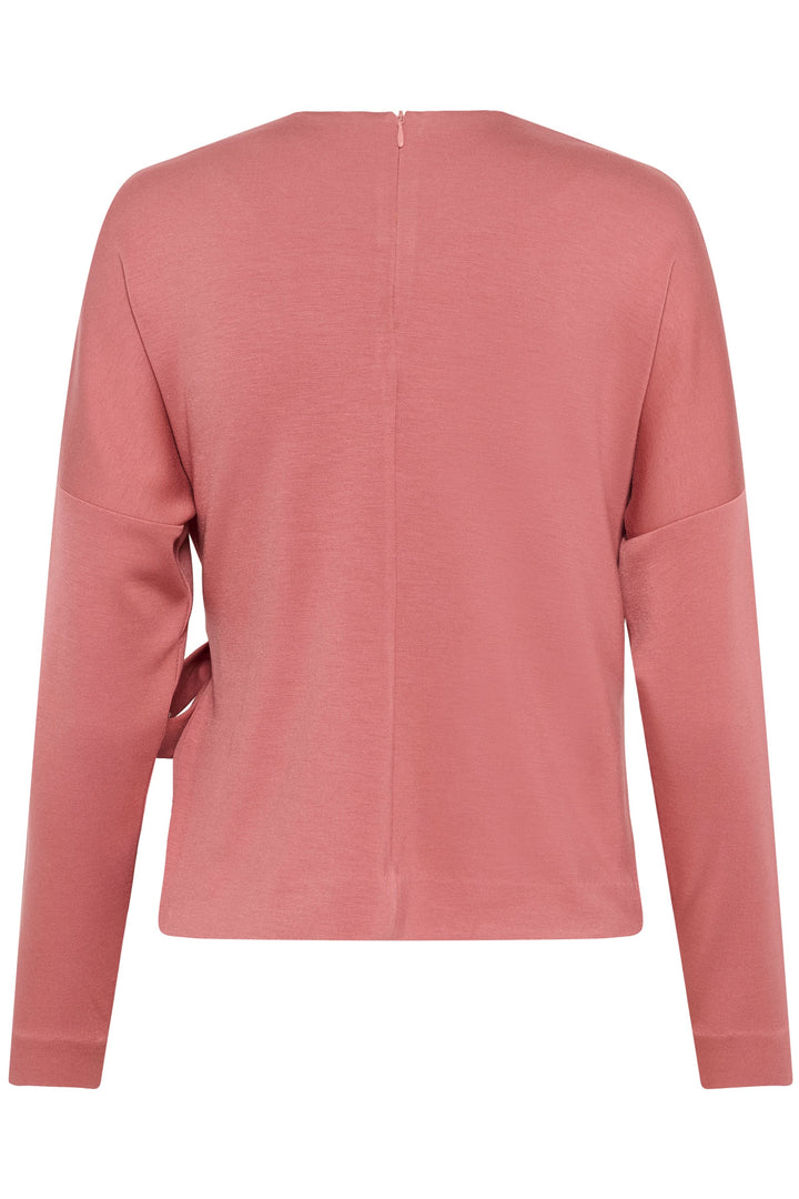 Blouse Tricent contemporaine avec détail noué côté, couleur rose, vue arrière. Design élégant et confortable pour un look soigné.