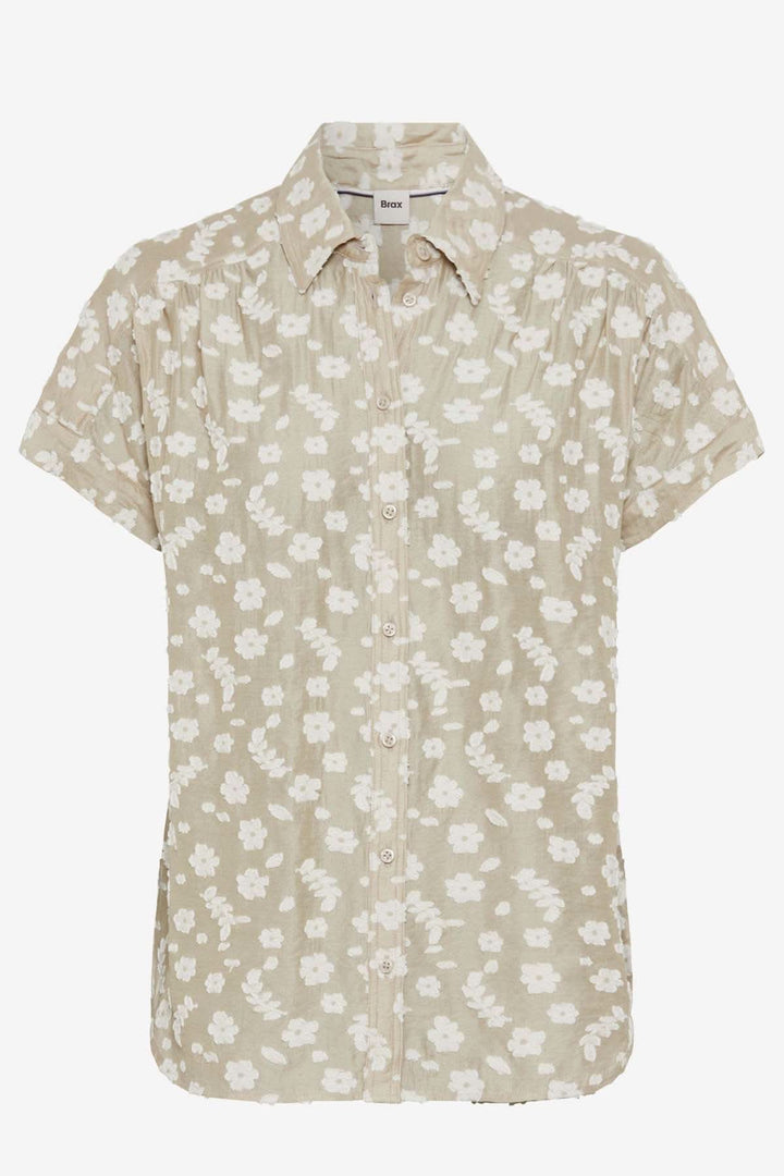 Blouse VIV en broderie florale beige, silhouette oversize, boutons élégants pour l&