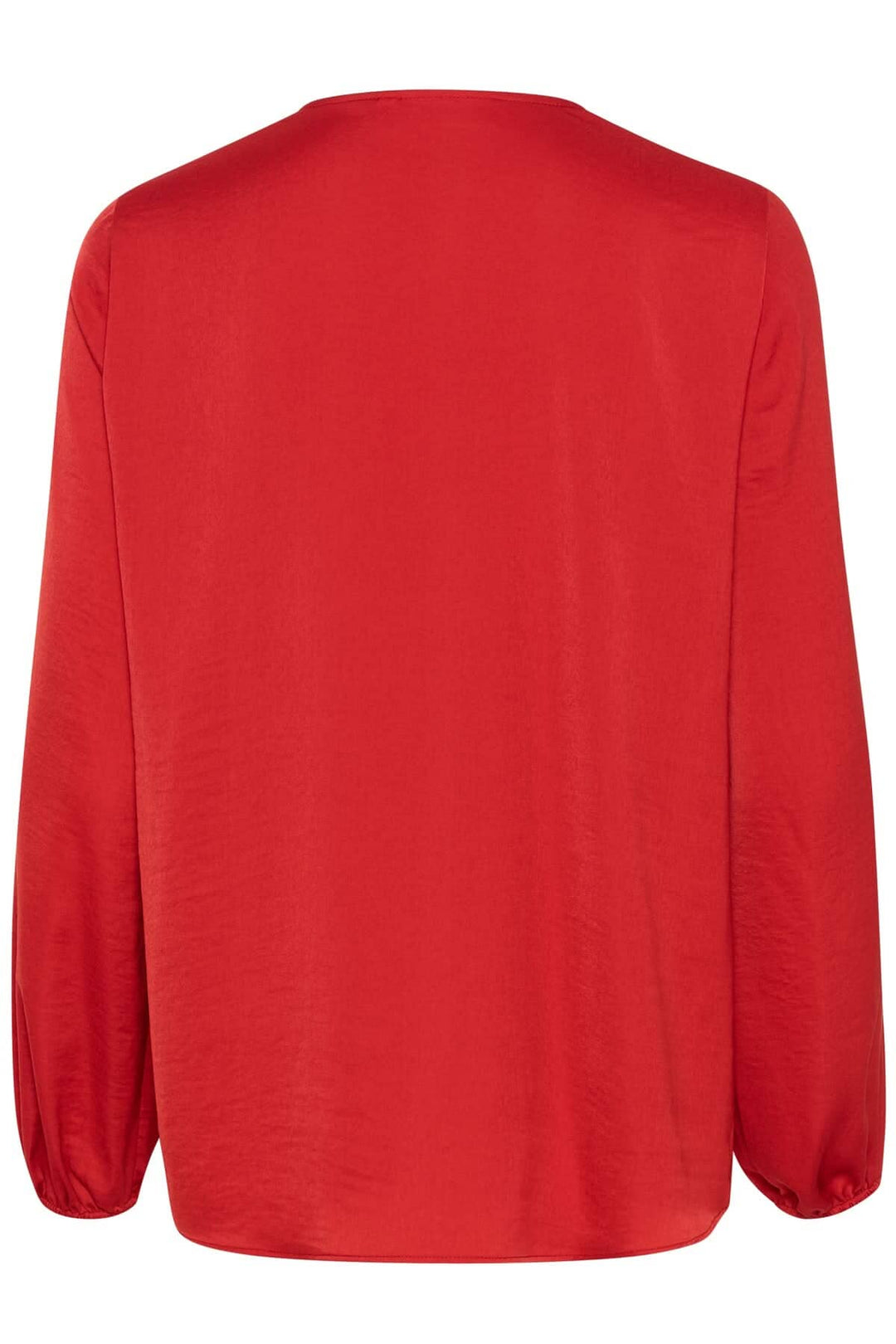 Blouse col en V Rinda vue arrière, coupe ample rouge, manches longues élégantes.