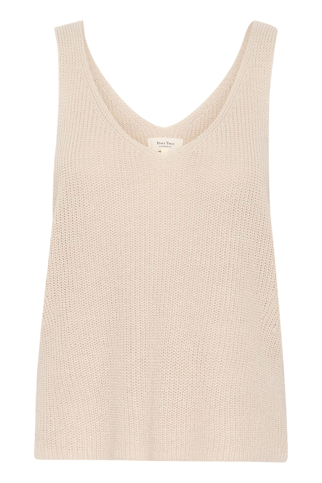 Camisole Rebecca tricotée col v sans manches beige, maille texturée, col en V à l&