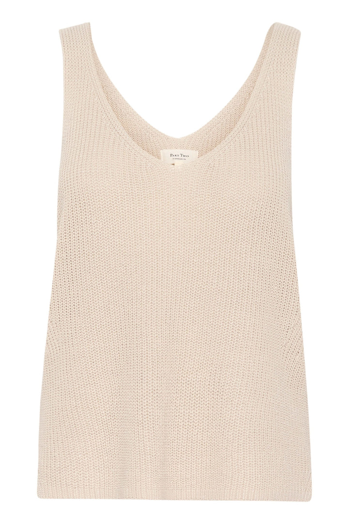 Camisole Rebecca tricotée col v sans manches beige, maille texturée, col en V à l&