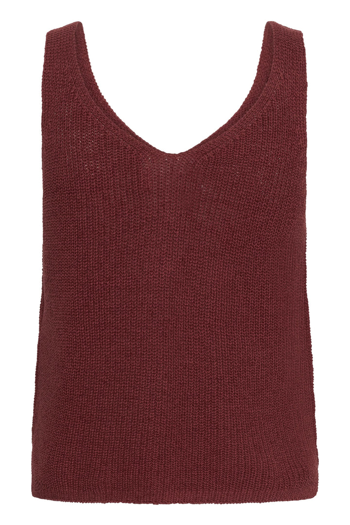 Camisole Rebecca tricotée col v sans manches en maille texturée bordeaux, idéale pour un style décontracté et estival.