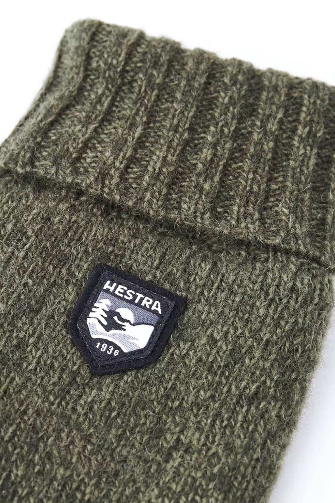 Gant en laine vert avec logo Hestra, tricoté, idéal pour l&
