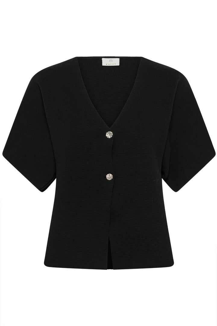 Cardigan Jessica encolure en V noir élégant et moderne pour une silhouette chic et structurée, idéal pour toutes occasions.