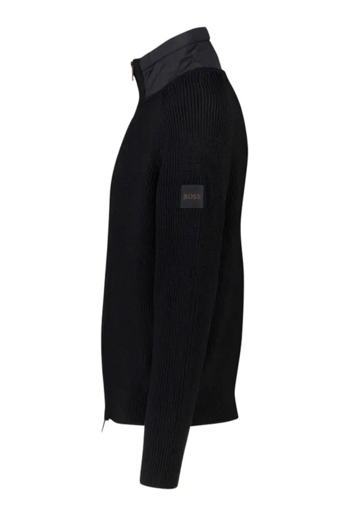 Vue latérale du Cardigan Kigloo zippé en laine et nylon avec col montant et fermeture double sens de BOSS