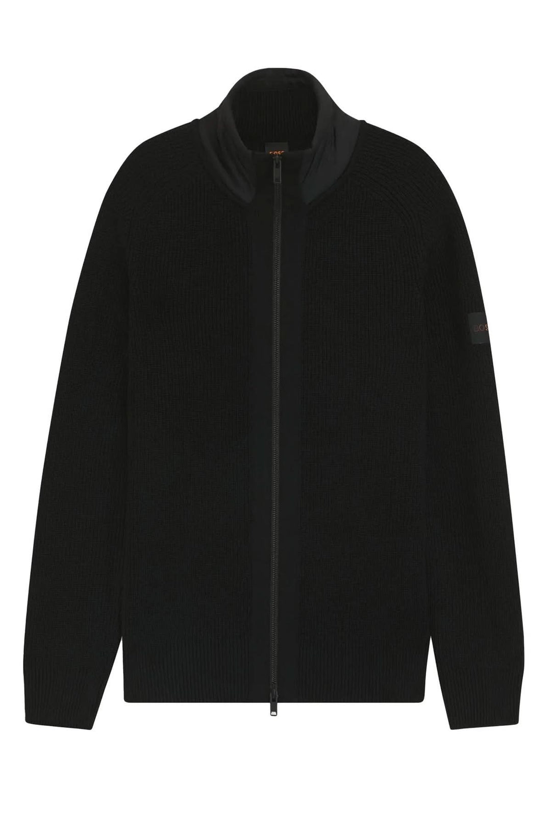 Cardigan Kigloo zippé en laine et nylon noir avec col montant matelassé et fermeture zippée double sens.