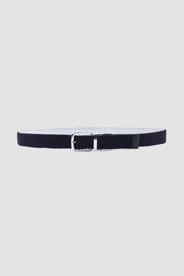 Ceinture élastique réversible avec finitions en cuir, ceinture tressée extensible avec boucle métallique élégante.
