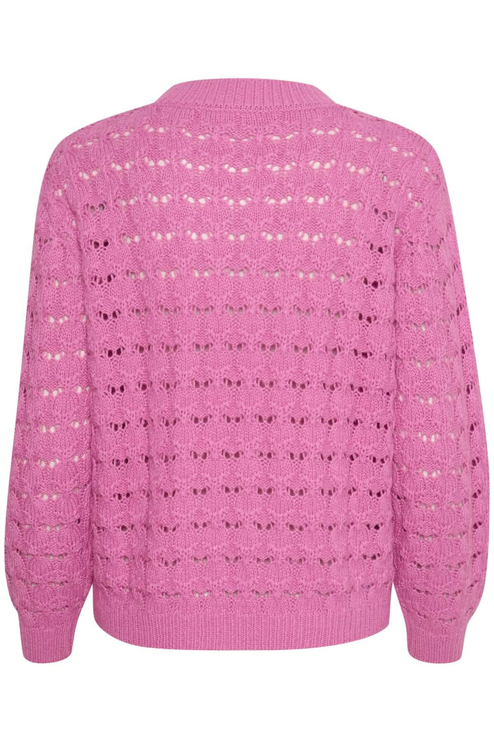 Chandail Elena rose à manches longues avec détails en couture, légèrement transparent, longueur jusqu&