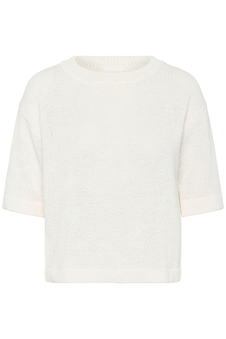 Chandail Sevita en maille légère avec coupe droite et manches courtes, idéal pour un style décontracté et contemporain.