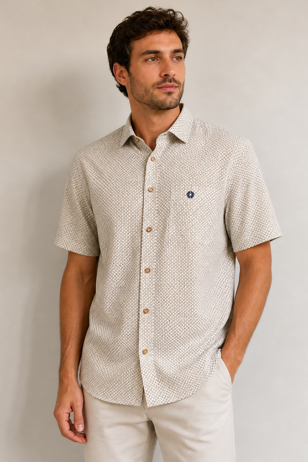 Short-sleeve shirt with a micro-print pattern