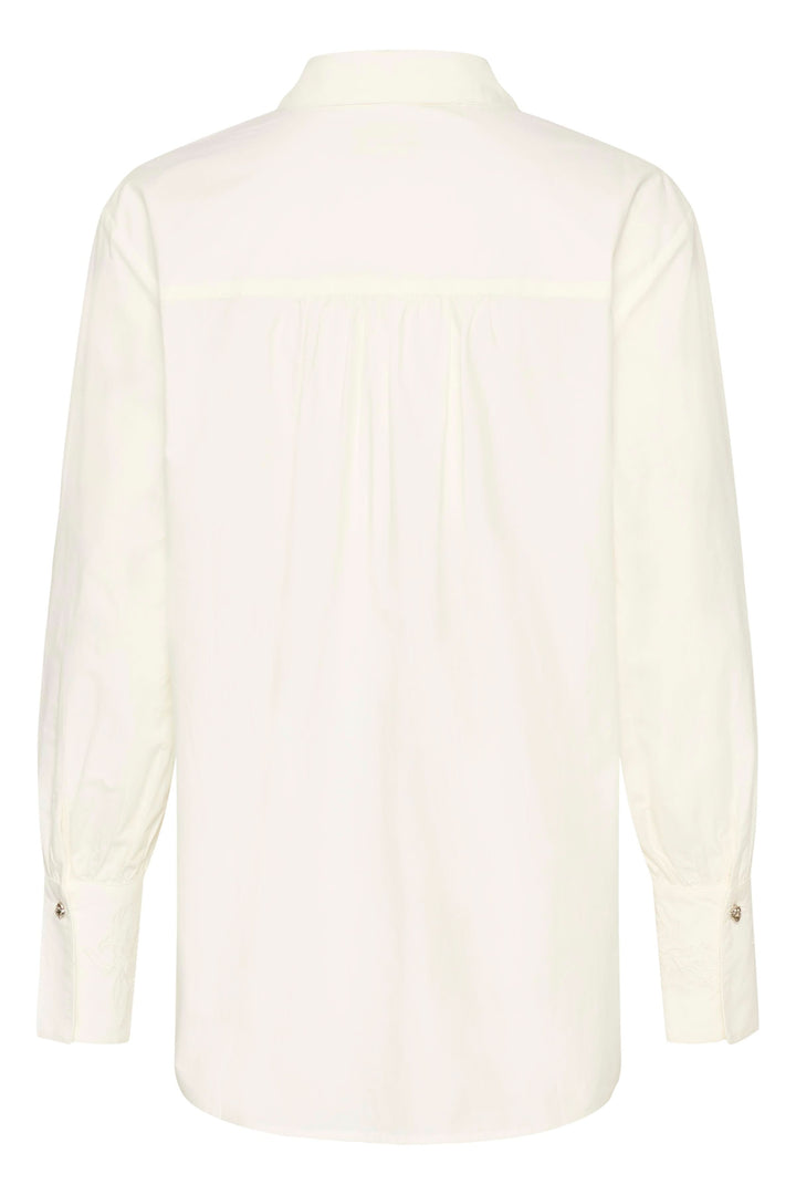 Chemise Alison blanche élégante avec coupe fluide et col classique vue de dos, idéale pour bureau et style décontracté.