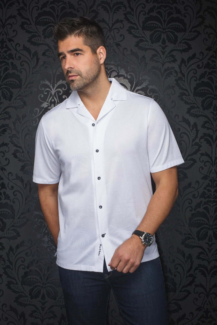 Chemise Brahea à manches courtes, col cubain, tissu texturé, élégante pour soirées ou sorties d&