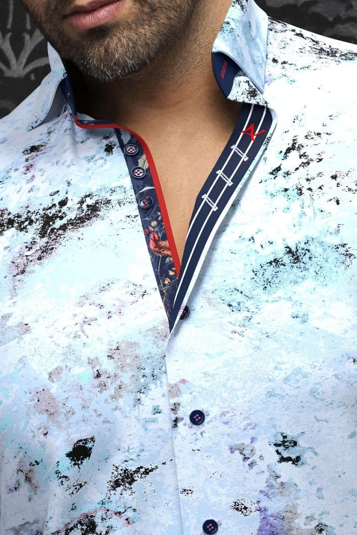 Chemise Magnani à motif abstrait, col classique avec intérieur contrastant et détails sophistiqués.