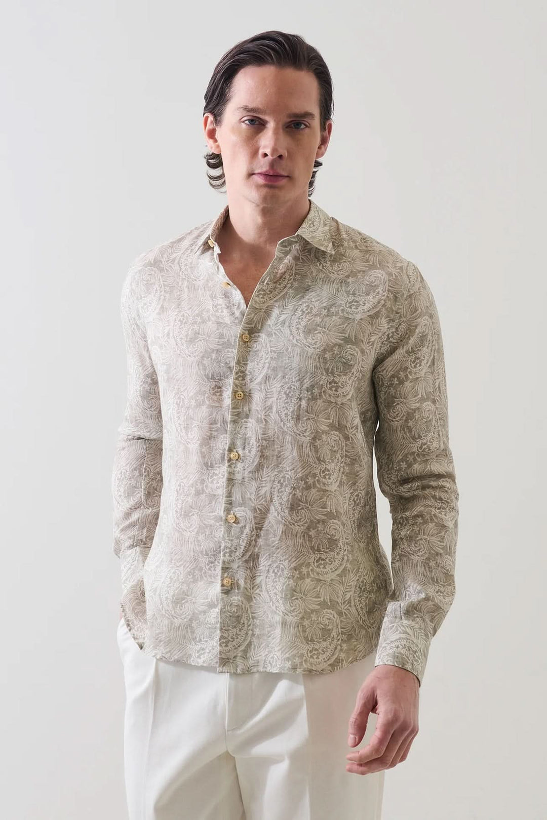 Paisley-print linen shirt