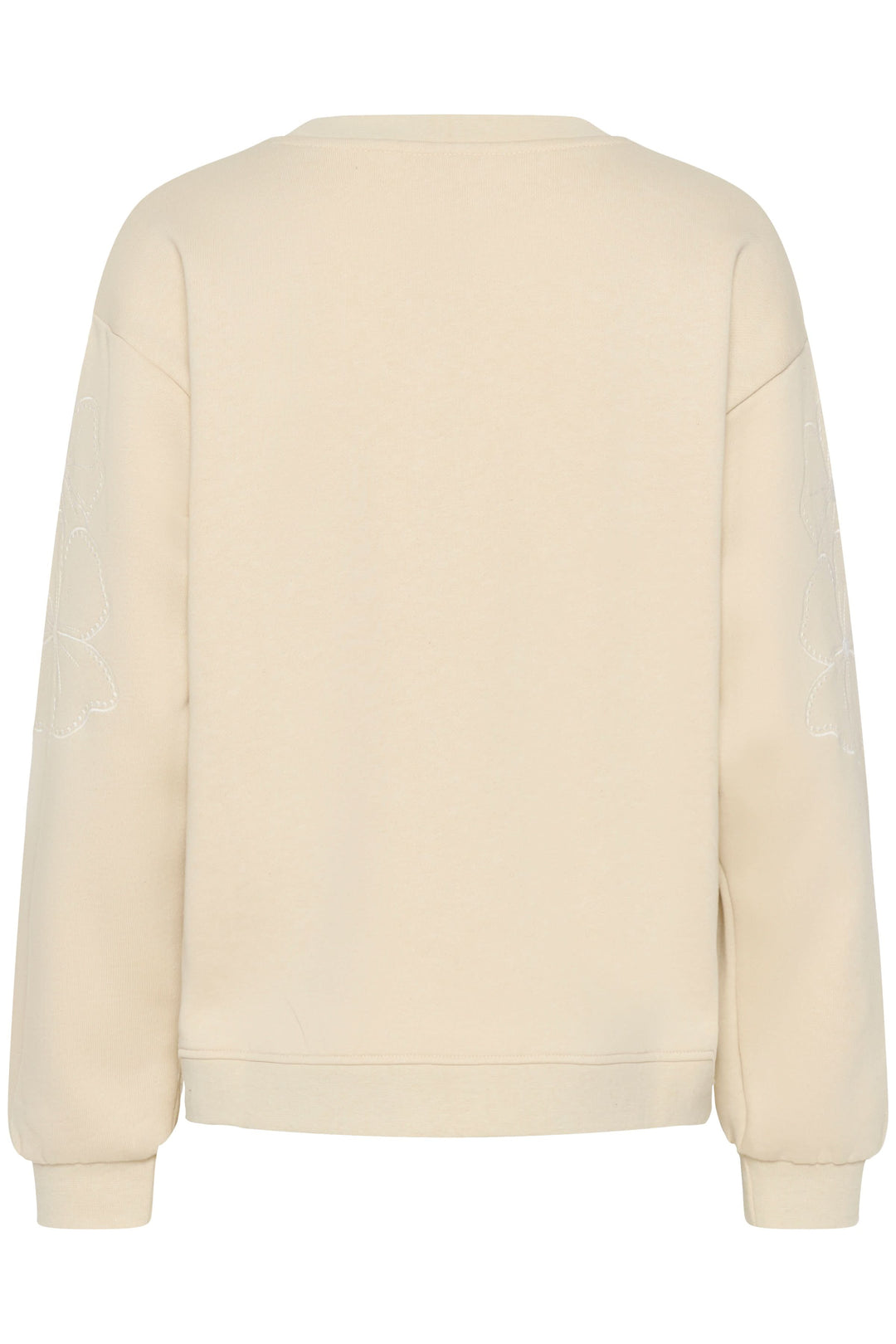 Vue arrière du coton ouaté Daria beige avec coupe droite et détails floraux discrets, matière moelleuse pour confort et style décontracté.