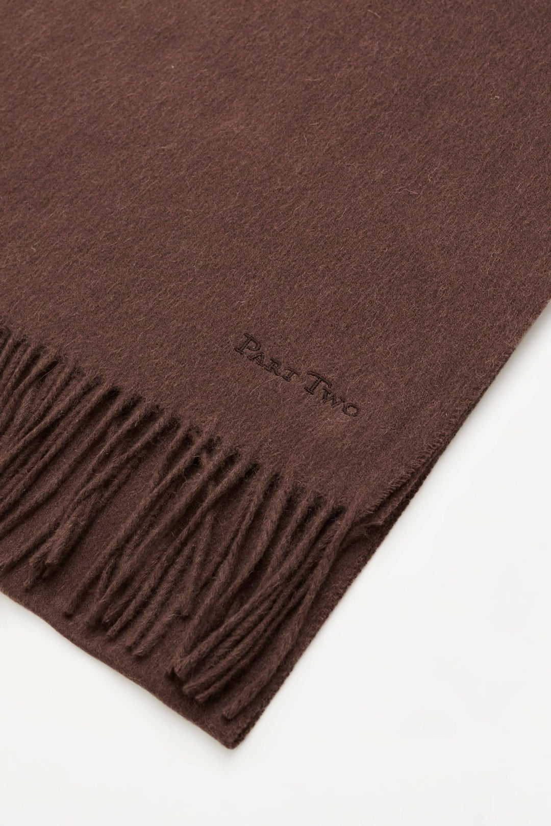 Foulard en laine Kitha couleur marron avec franges, accessoire d&