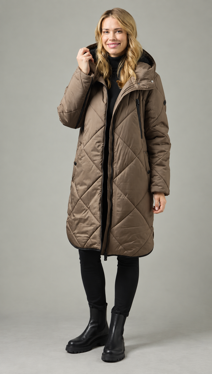Manteau matelassé long à capuche