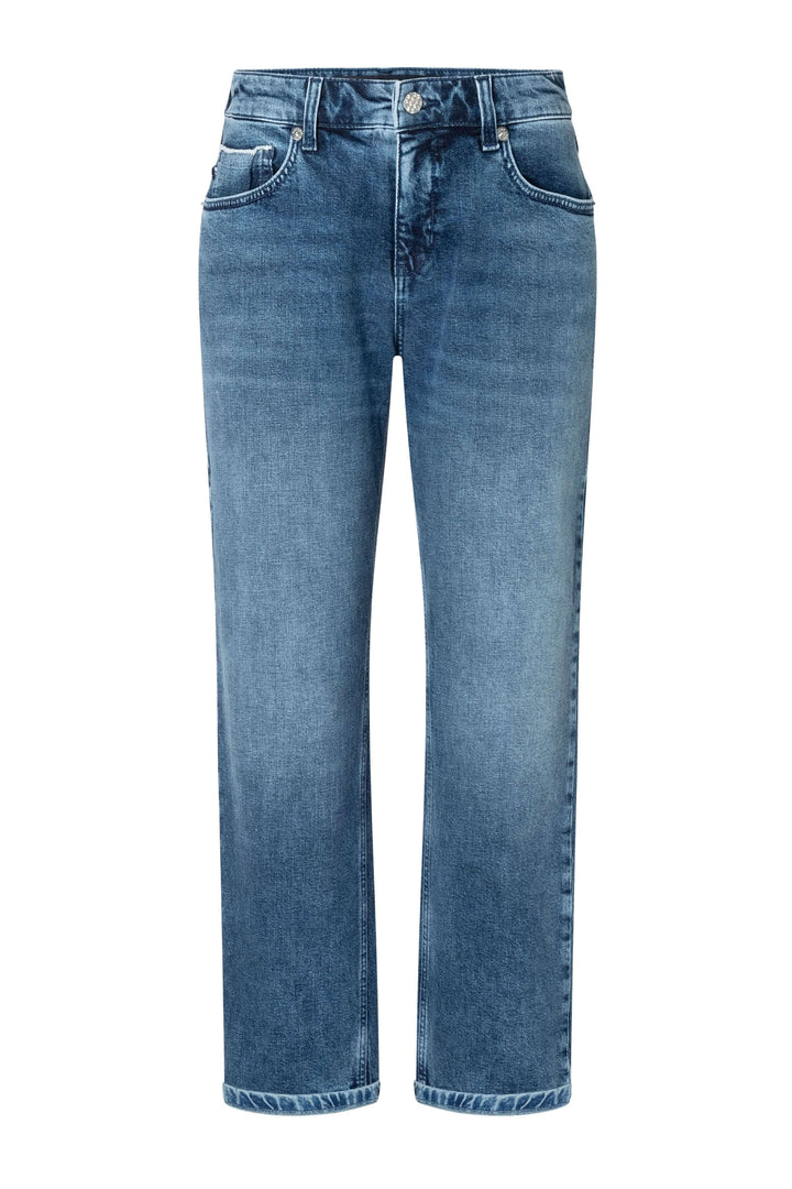 Jean droit avec coupe intemporelle et délavage subtil, confortable avec cinq poches et taille régulière, parfait pour toute garde-robe.
