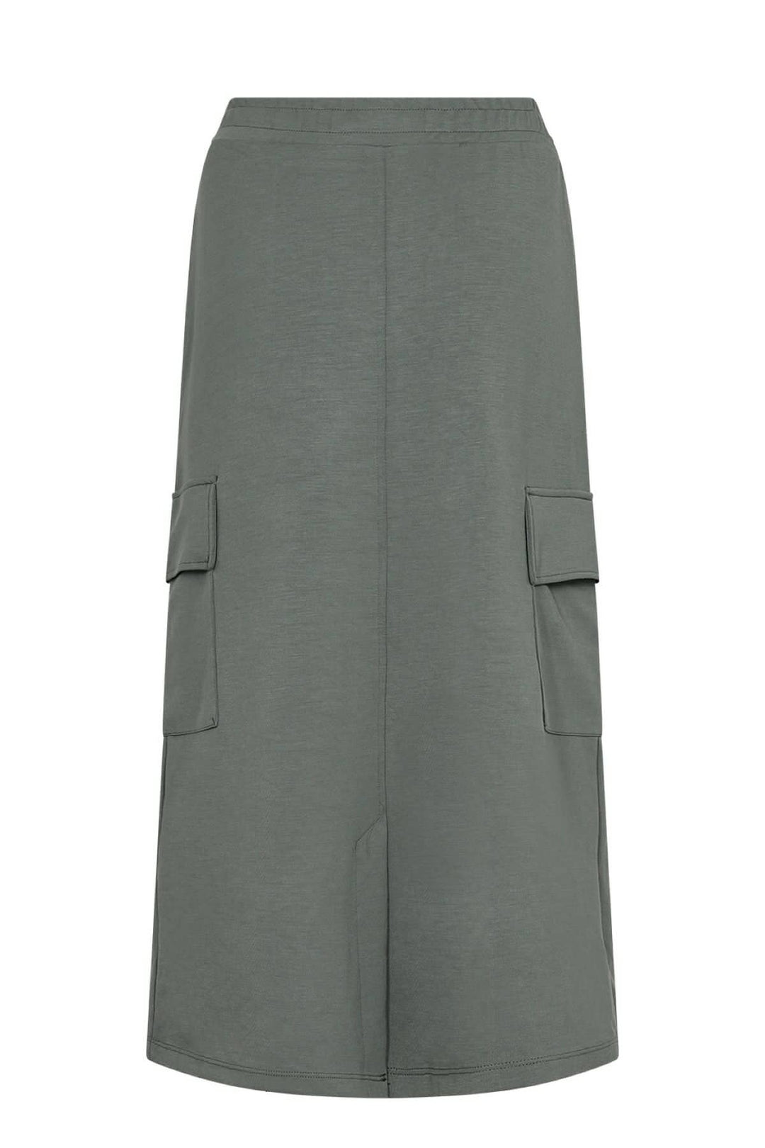 Jupe longue souple en modal avec poches, taille élastique, design trapèze, couleur vert