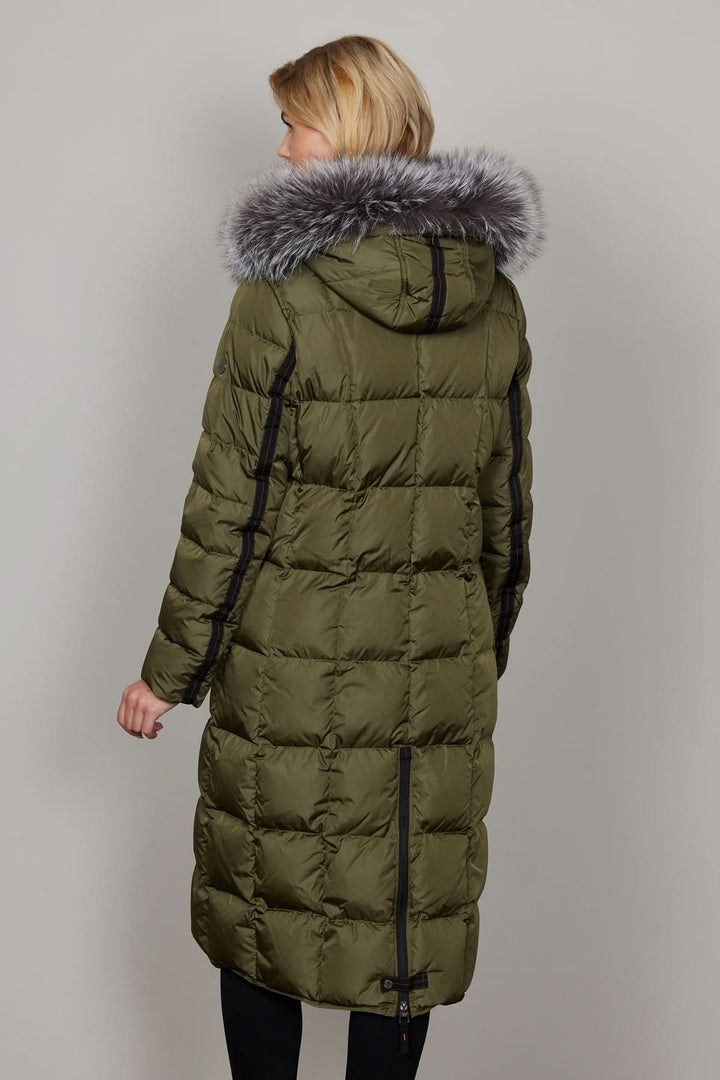 Manteau à capuche avec fourrure, long matelassé, isolé, avec poches zippées, col haut, idéal pour l&