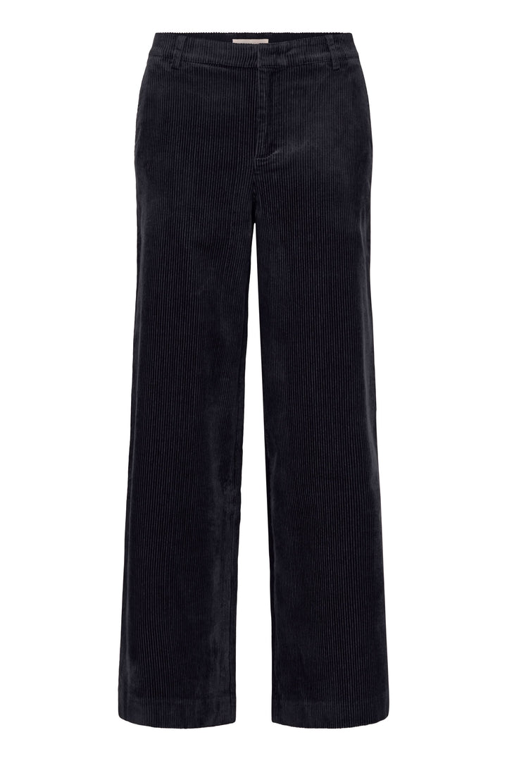 Pantalon Clarissi en velours côtelé noir, coupe large et taille haute, pour un look rétro-chic et confortable.