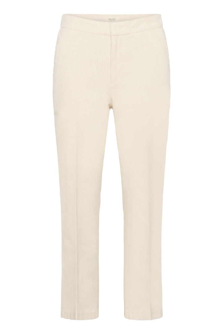 Pantalon Mishas en velours côtelé, coupe droite, taille mi-haute, couleur beige, pour un style décontracté et élégant.