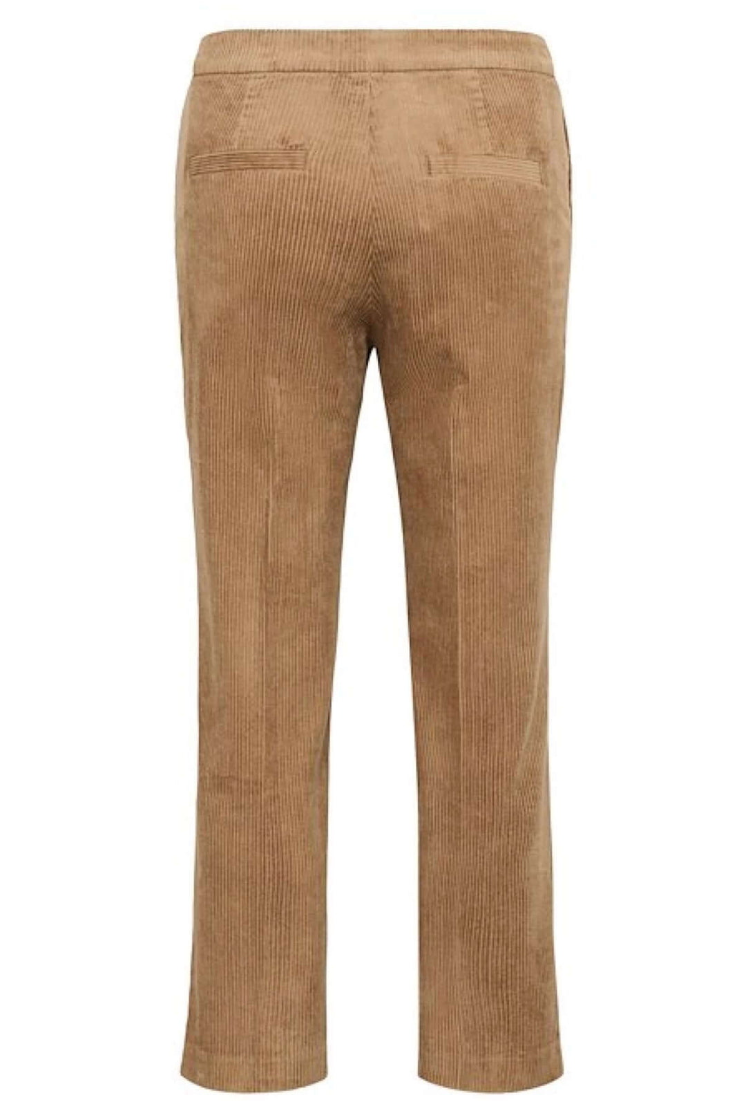 Pantalon Mishas en velours côtelé coupe droite avec taille mi-haute et poches latérales, vue arrière du pantalon décontracté chic.