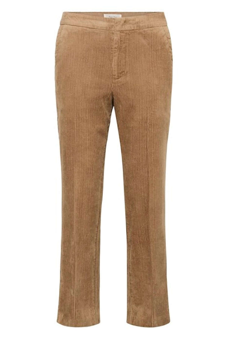 Pantalon Mishas en velours côtelé, coupe droite et taille mi-haute, offrant un style casual chic et confortable.