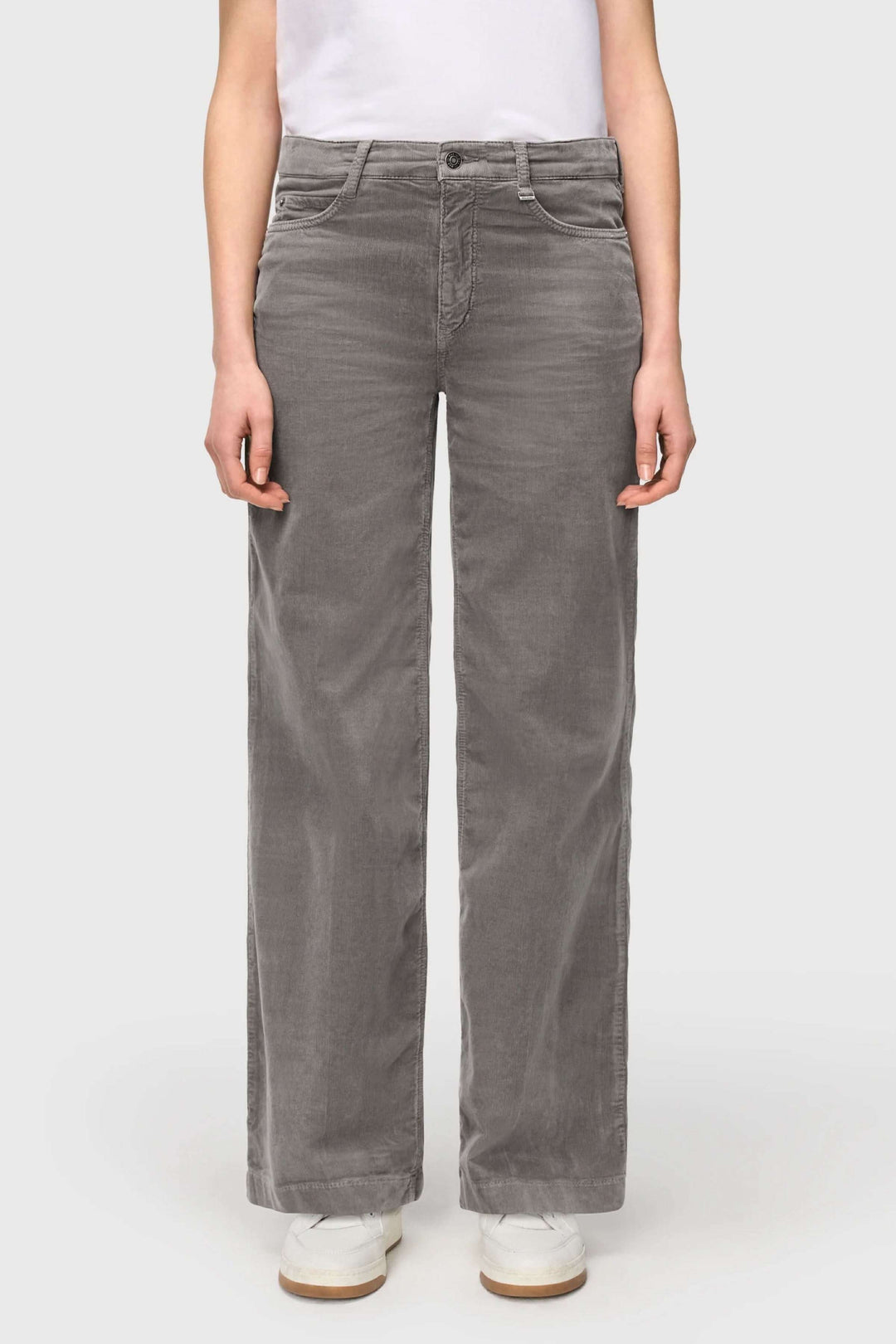 Pantalon Wide en velours côtelé à jambe large gris, coupe moderne et confortable, idéal pour un look automnal élégant et décontracté.