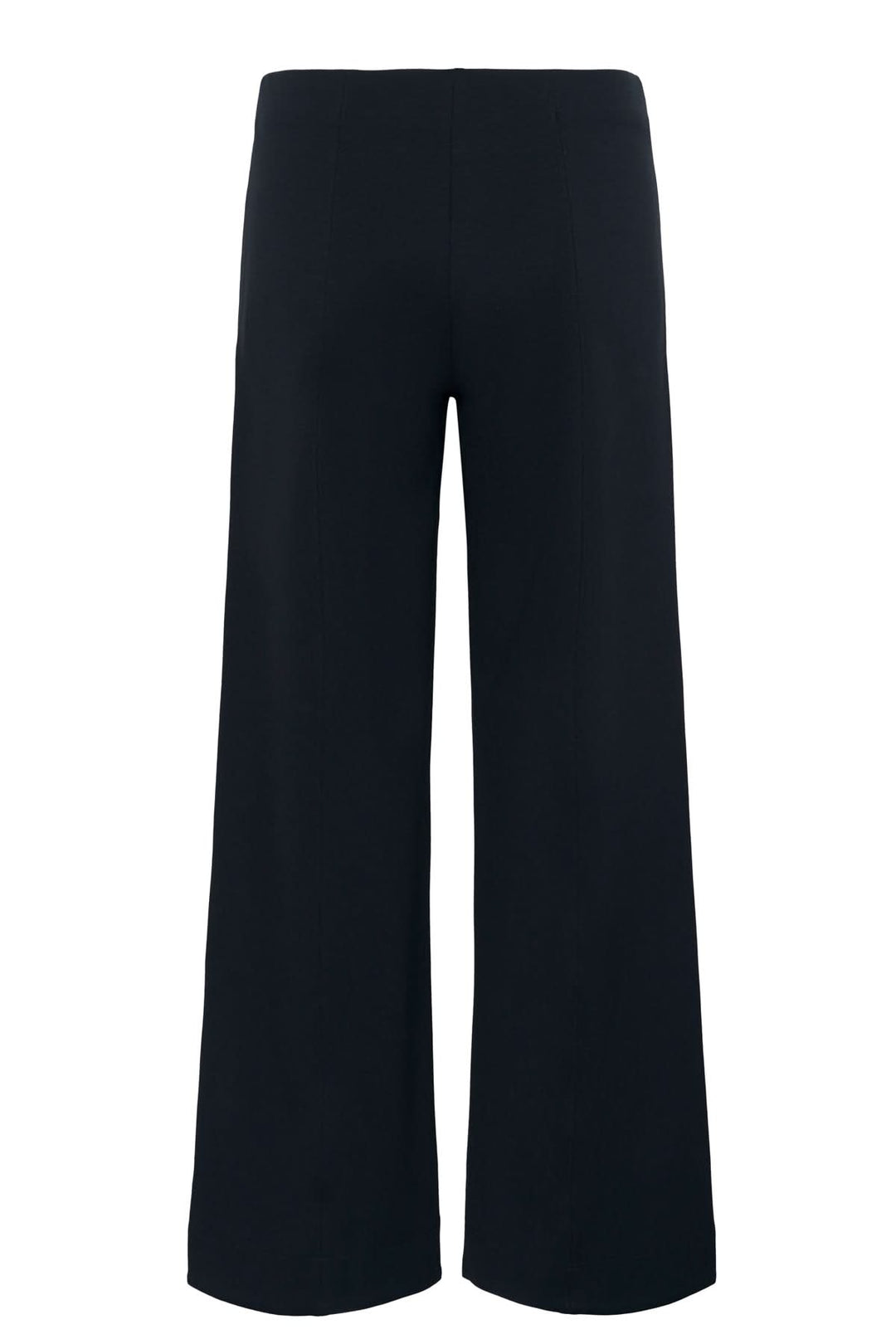 Pantalon classique Vinda à jambe large en noir, coupe fluide et confortable, idéal pour bureau et sorties, avec taille élastique.