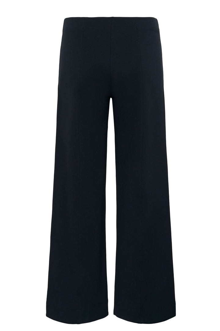 Pantalon classique Vinda à jambe large en noir, coupe fluide et confortable, idéal pour bureau et sorties, avec taille élastique.