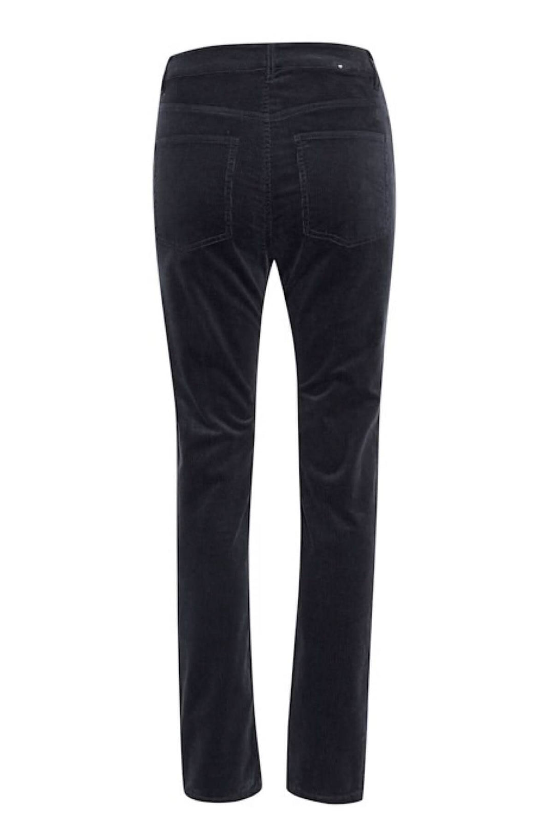 Pantalon en corduroy Rana, vue arrière, cinq poches, coupe droite et taille haute en velours côtelé.