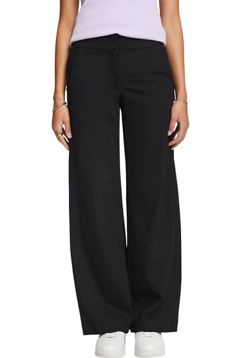 Pantalon habillé noir à coupe droite, idéal pour le bureau et événements spéciaux.