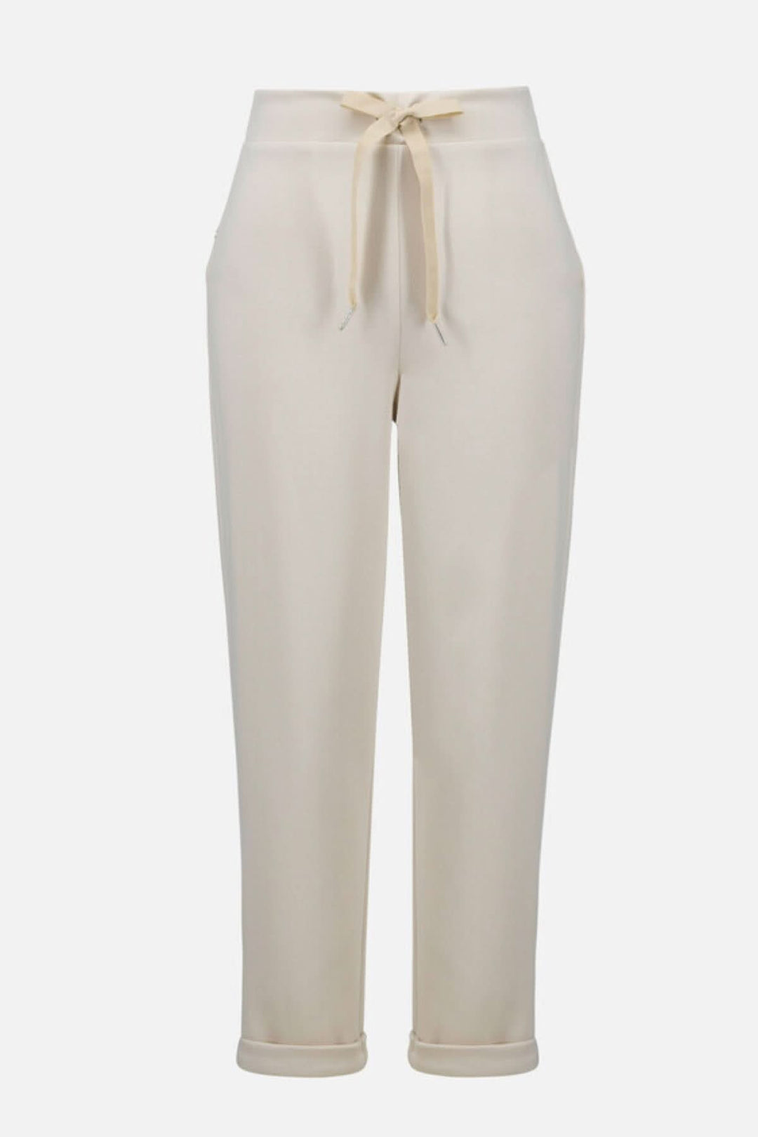 Pantalon à taille nouée coupe droite avec taille élastique et cordon ajustable, allure épurée pour usage quotidien.