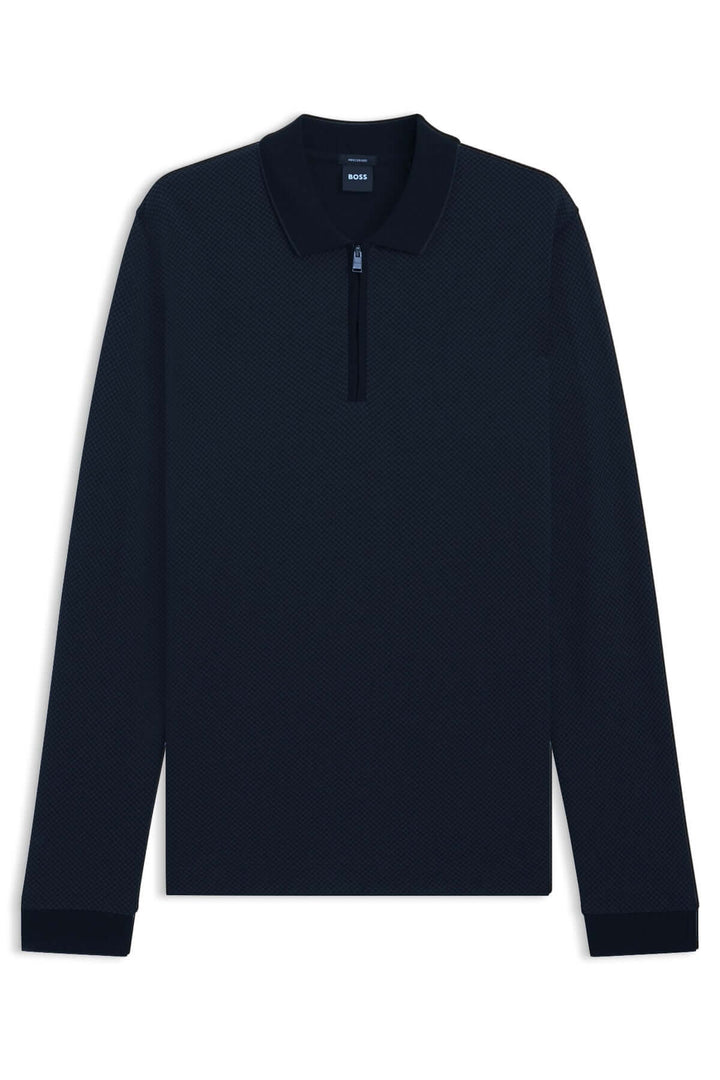 Polo à manches longues avec fermeture éclair, élégant et confortable, avec col contrastant, parfait pour un style chic décontracté.