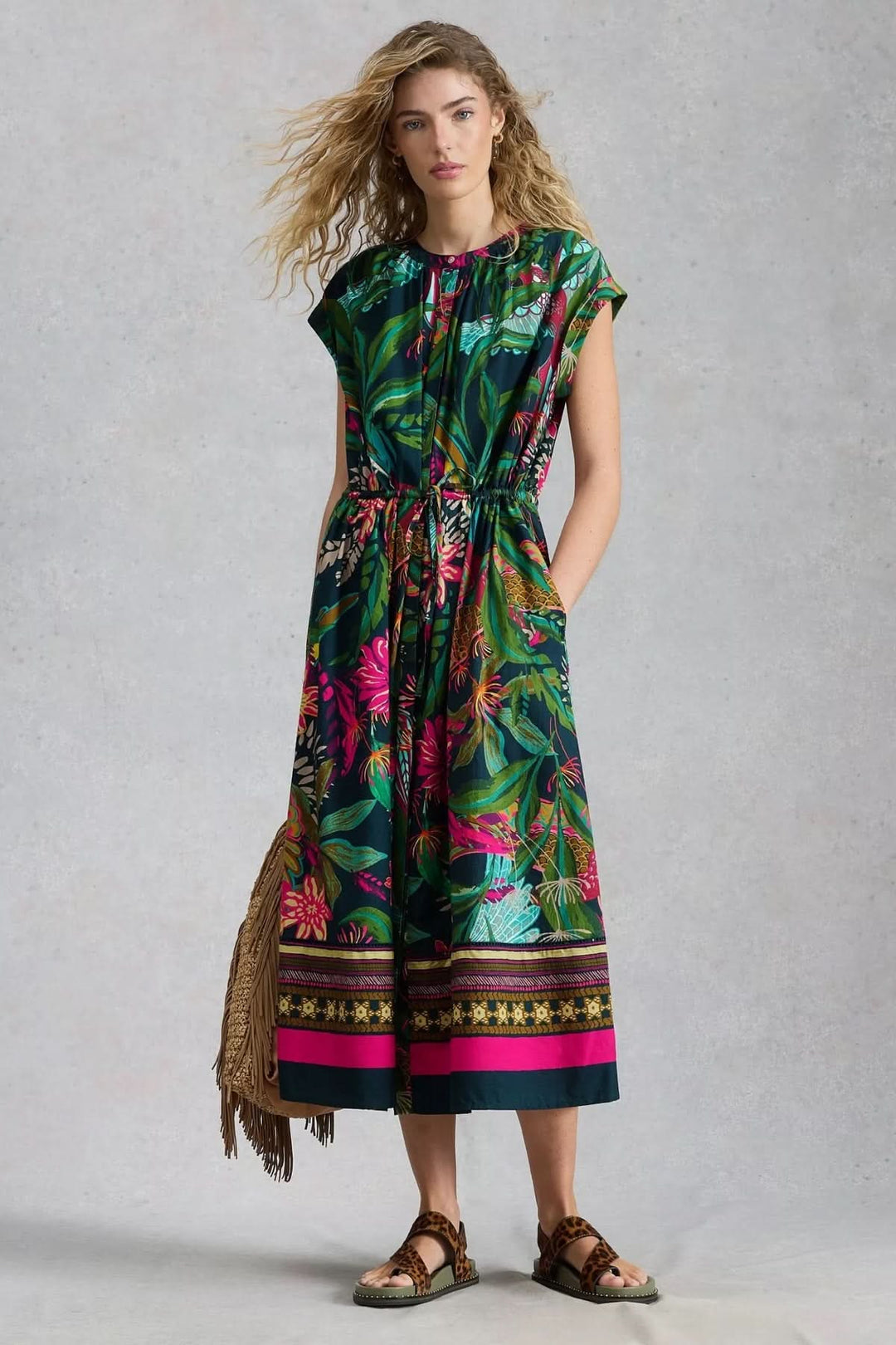 Lauryn Long, Flowing Dress with Tropical Print