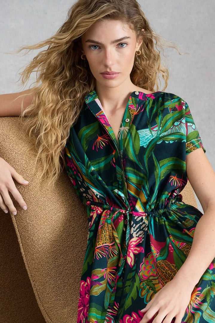 Lauryn Long, Flowing Dress with Tropical Print