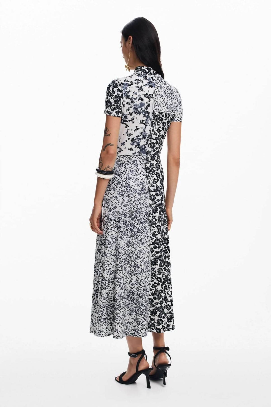 Robe midi à manches courtes, imprimé floral, dos élégant, parfaite pour le printemps et l&