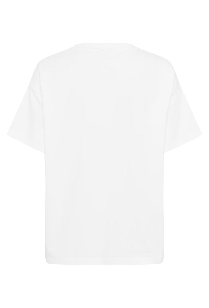 T-shirt Helen blanc à manches courtes et col rond classique, vu de dos.