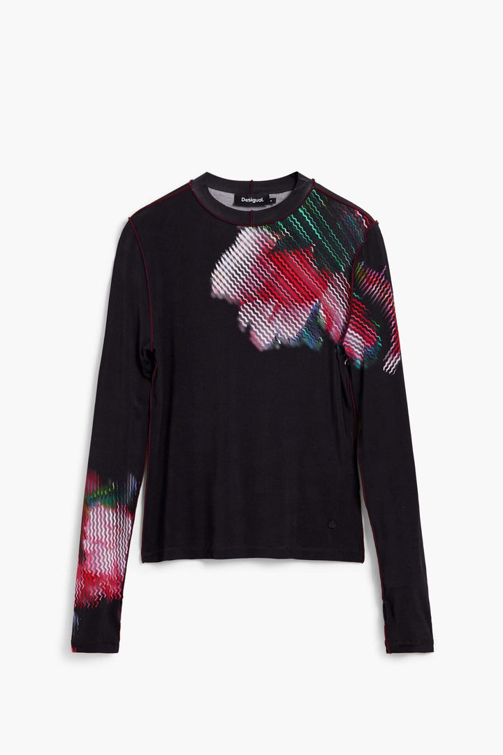 T-shirt fleur pixellisée à manches longues avec design floral numérique, coupe ajustée et allure moderne pour un style urbain affirmé.