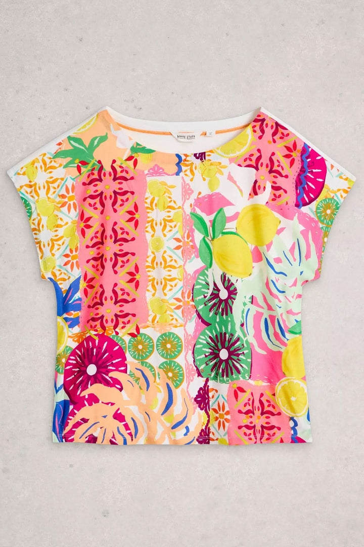 T-shirt with a mixed-fabric print
