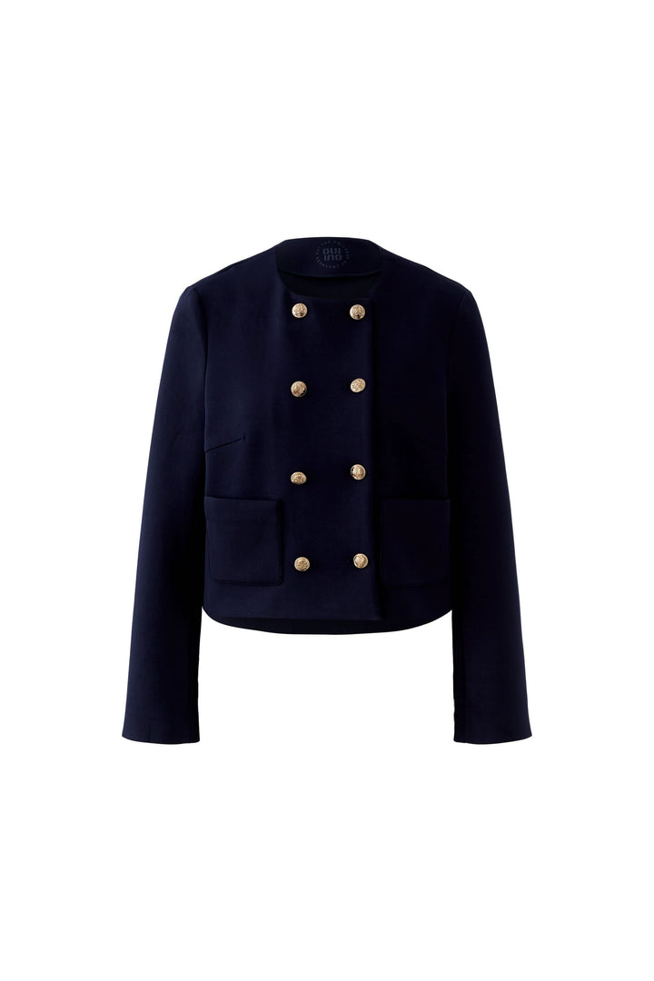 Veste structurée à boutons décoratifs noire avec boutons métallisés, style sophistiqué, parfaite pour rehausser un look casual ou habillé.