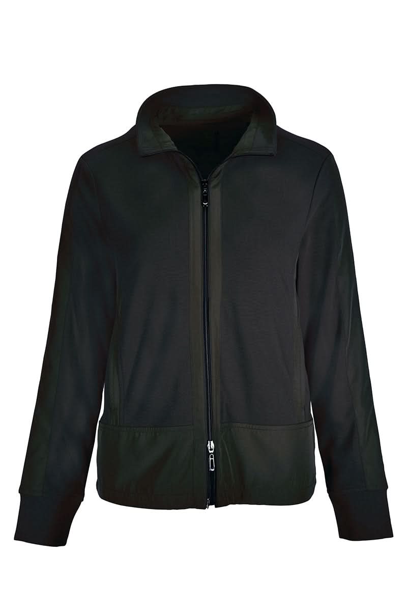 Veste zippée manches longues avec col montant et coupe droite, parfaite pour tenue décontractée ou habillée. Décris moi le produit en français.