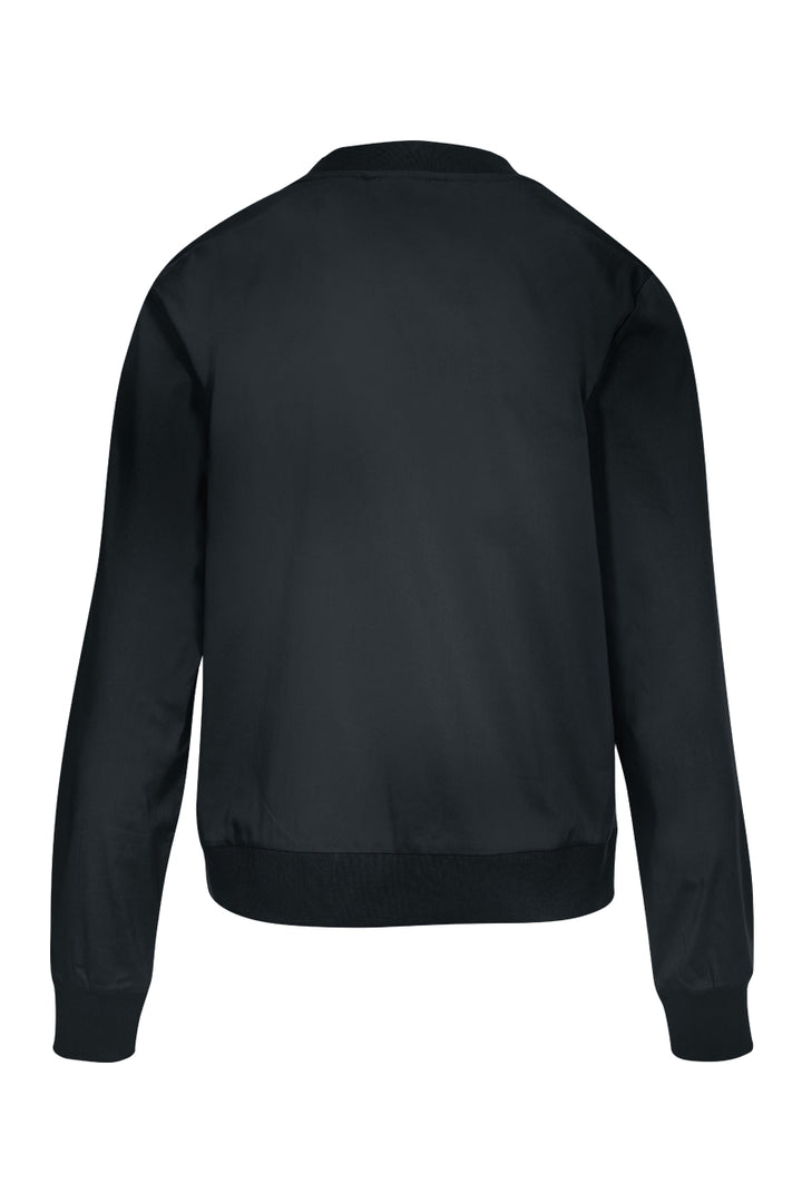 Veste zippée moderne noire vue de dos avec finition côtelée, style épuré et polyvalent pour un look élégant et minimaliste.