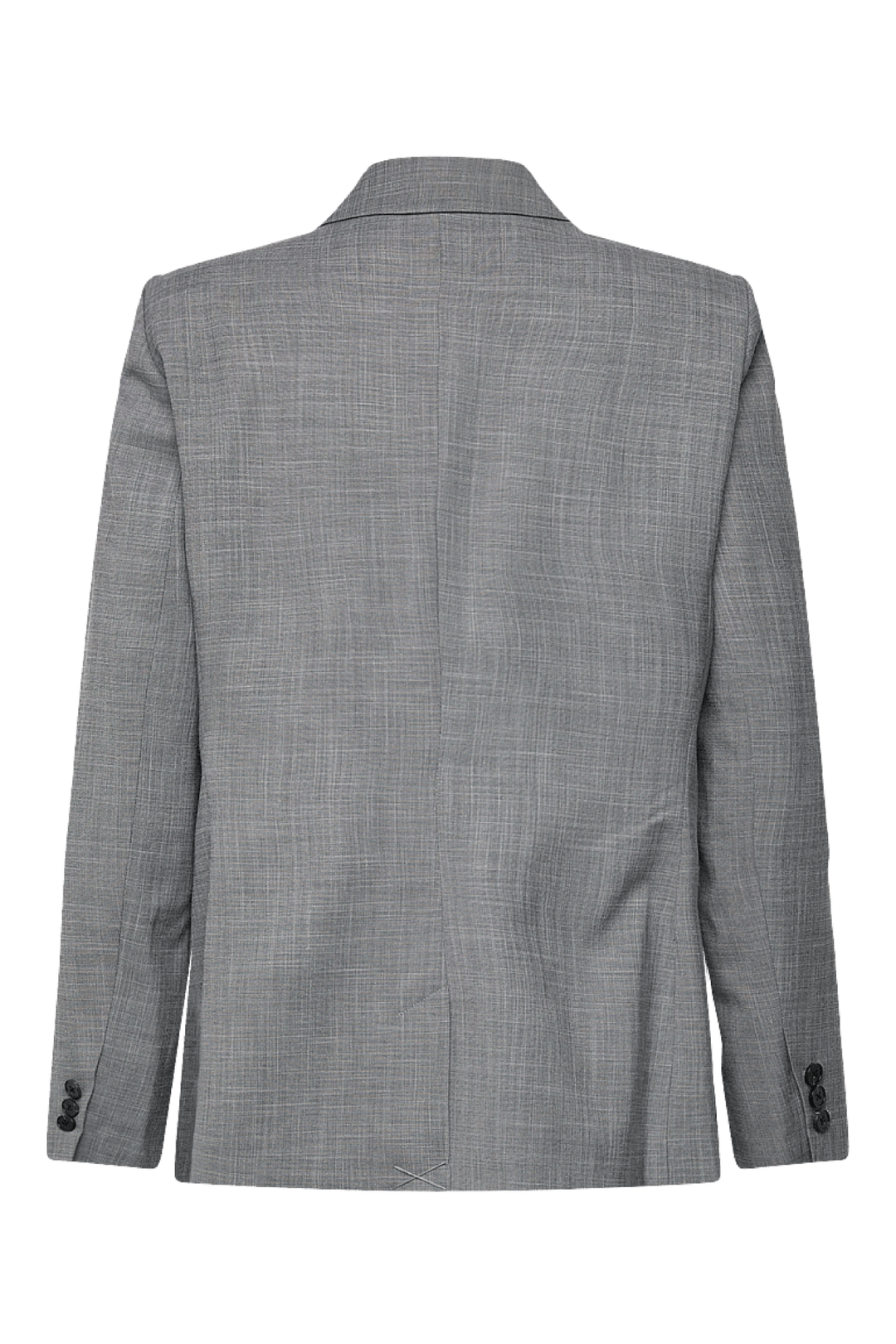 Veston tailleur structuré Cadie gris avec coupe droite élégante et col à revers classique, vu de dos.