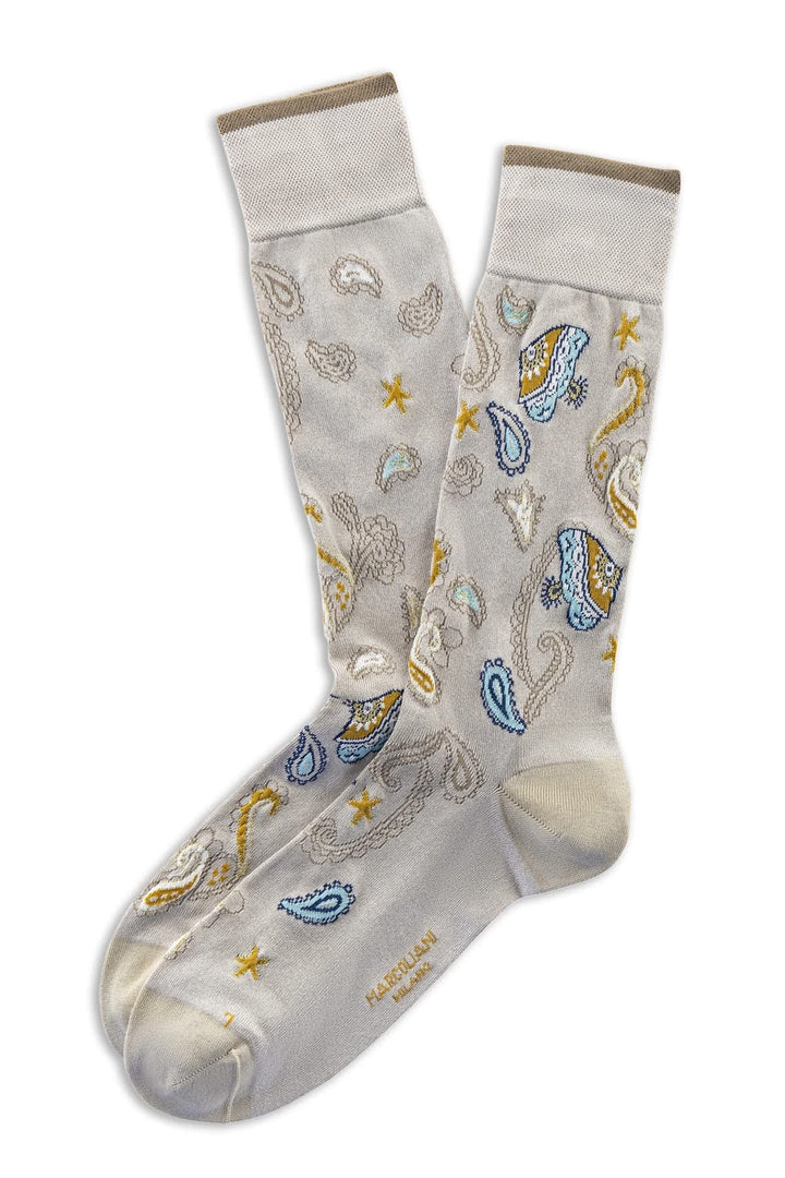 Vue détaillée bas cachemire noir Marcoliani pour homme avec motifs distincts - Valérie Simon