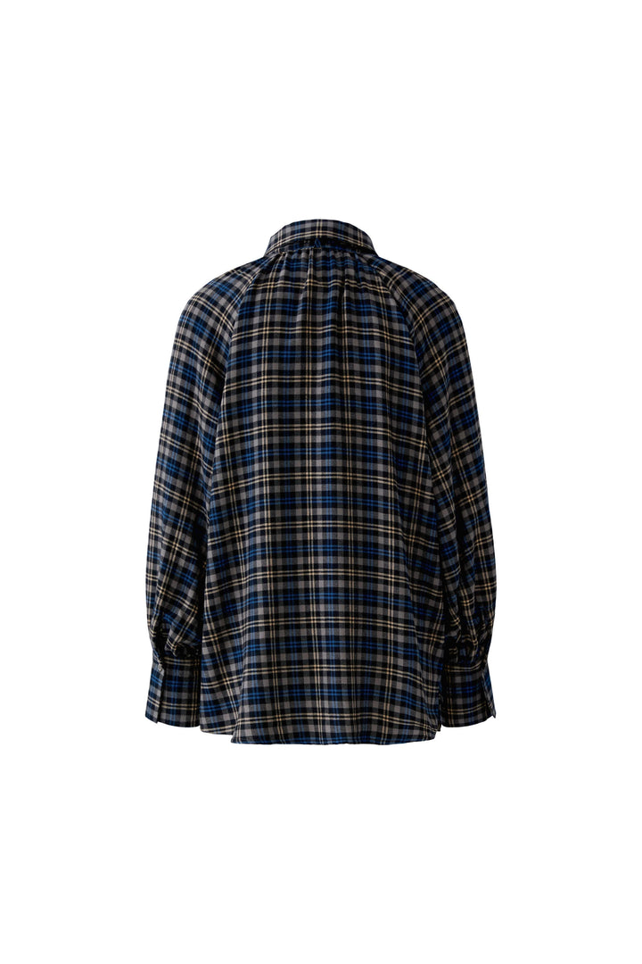 Blouse à carreaux avec col lavallière vue de face pour femme Oui